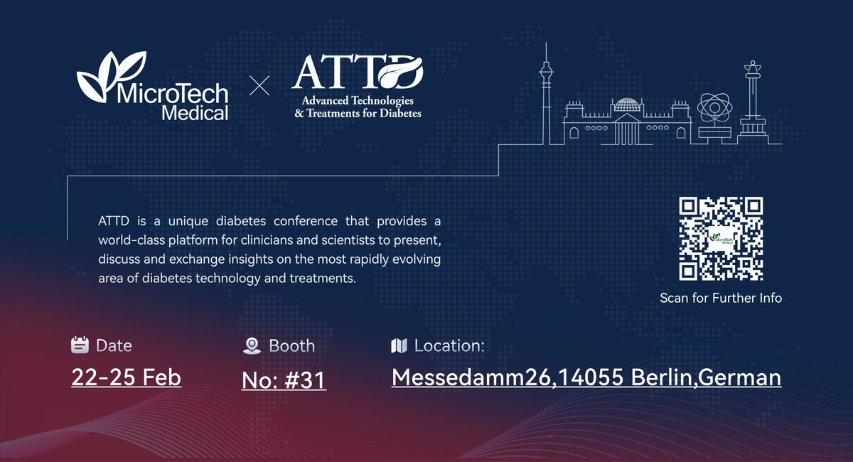 MicroTechDiabet's tweet photo. MicroTech will be at the Advanced Technologies &amp; Treatments for Diabetes (ATTD) conference from Feb 22-25 in Berlin. Let's join the unique diabetes conference that provides a world-class platform for clinicians and industrial specialists to present, discuss and exchange insights! https://t.co/6gyKBvxhBT