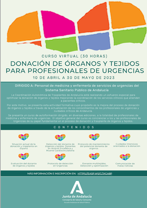 Curso de Donación y Trasplantes para todos los profesionales de medicina y enfermería de Urgencias del Sistema Sanitario Público de Andalucía
Organizado por <a href="/EASPsalud/">Escuela Andaluza SP</a> 
On line
30 horas 
Acreditado ACSA
Inscripción
👇
easp.edu.es/programadocent…

<a href="/saludand/">Consejería de Sanidad, Presidencia y Emergencias</a> <a href="/ONT_esp/">Organización Nacional de Trasplantes</a> <a href="/SEMES_ANDALUCIA/">SEMES ANDALUCIA</a>
