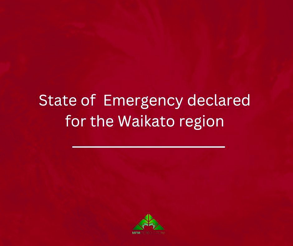 #MFMBreakingNews I A State of Emergency has been declared for the entire Waikato Region. 

This includes the Waikato, Waipā, Ōtorohanga, Waitomo, Hauraki and Taupō Districts