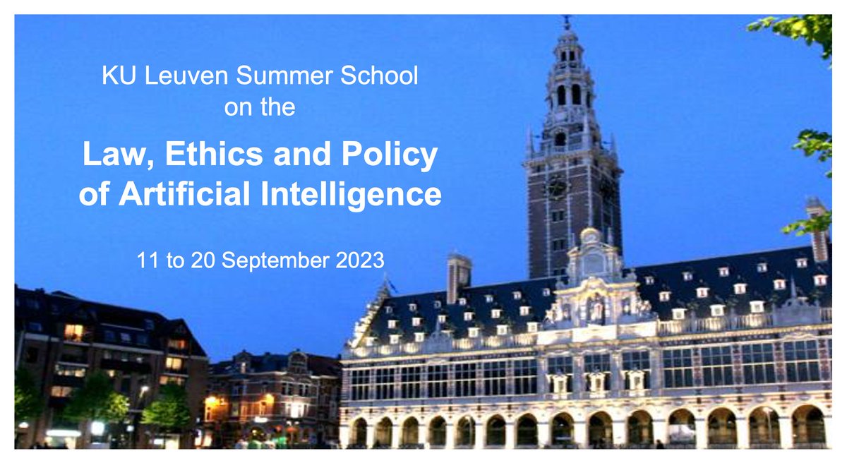 Nathalie Smuha (@nathaliesmuha) on Twitter photo It’s official!🥳
Delighted to announce the 3rd edition of the <a href="/KU_Leuven/">KU Leuven</a> Summer School on the Law, Ethics & Policy of AI, from 11 to 20 September 2023.
Applications open 27/03. All info is on our website: law.kuleuven.be/ai-summer-scho…
Looking forward to seeing you <a href="/KUL_AI_SSchool/">AI Summer School - KU Leuven</a>! It’s official!🥳
Delighted to announce the 3rd edition of the <a href="/KU_Leuven/">KU Leuven</a> Summer School on the Law, Ethics & Policy of AI, from 11 to 20 September 2023.
Applications open 27/03. All info is on our website: law.kuleuven.be/ai-summer-scho…
Looking forward to seeing you <a href="/KUL_AI_SSchool/">AI Summer School - KU Leuven</a>!