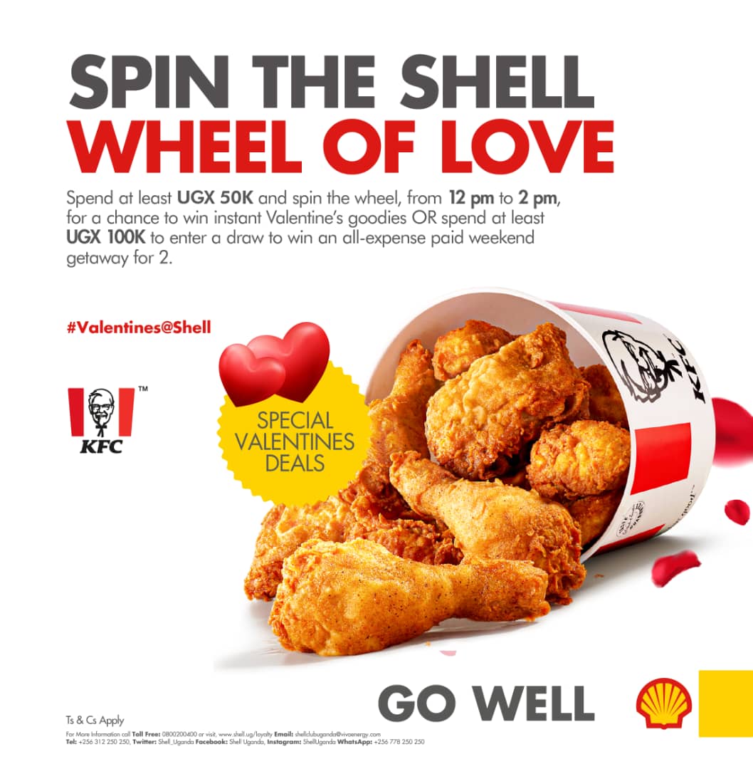 AdKamara_'s tweet photo. You can also participate in the Shell love hour where you get a chance to spin the wheel to win goodies
Just spend atleast 50k to participate at at KFC at Shell, Caramel Munyonyo, Java House Lugogo
#ValentineAtShell https://t.co/XBH6BSC0qw