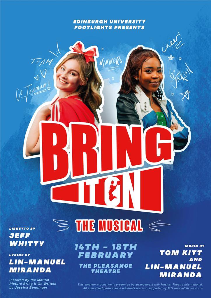 #BringItOn by <a href="/eufootlights/">EU Footlights</a> at <a href="/ThePleasance/">Pleasance</a> 14-18 Feb. Campbell Davis is set for success: handsome boyfriend, a killer squad &amp; cheer captain. Nationals are in the bag. However, when Campbell is reassigned to Jackson High School, her dreams are suddenly ripped from her. #Musical