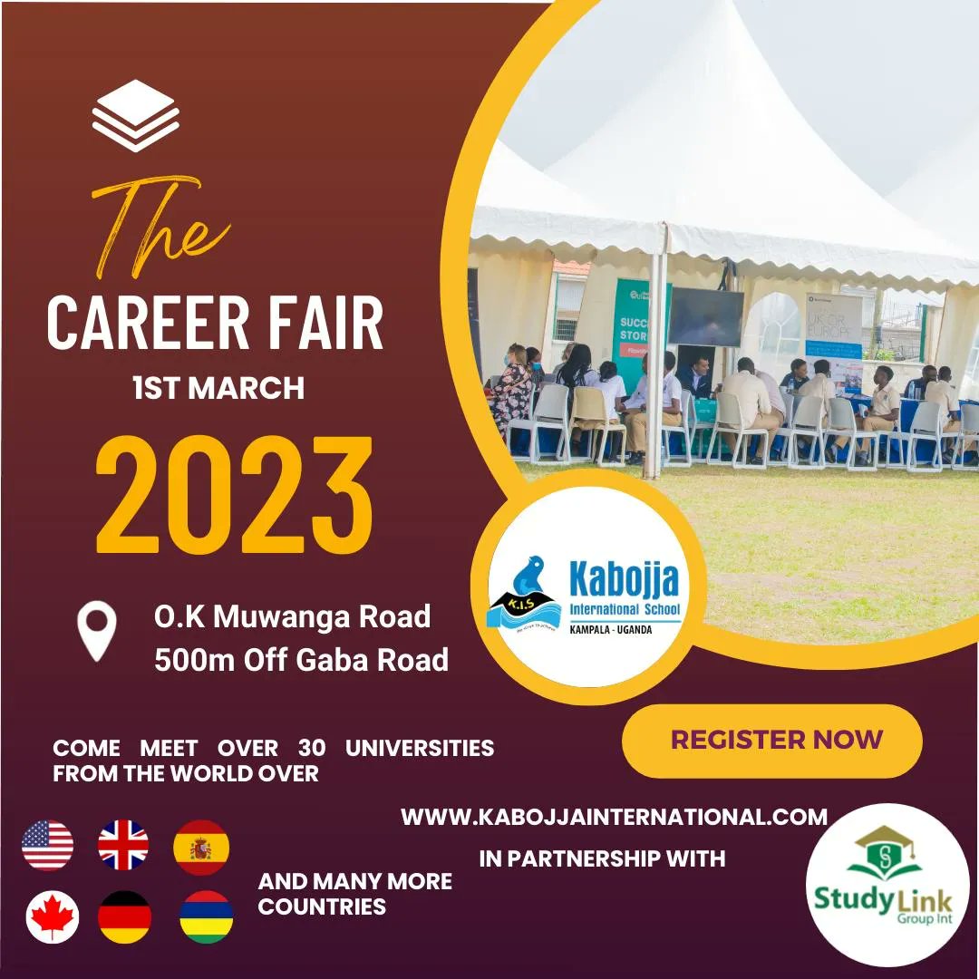 StudyLinkGroup1's tweet photo. Join us for a career fair at Kabojja International School on the 1st of March 2023
What are you waiting for? https://t.co/rH9Zex1rlq