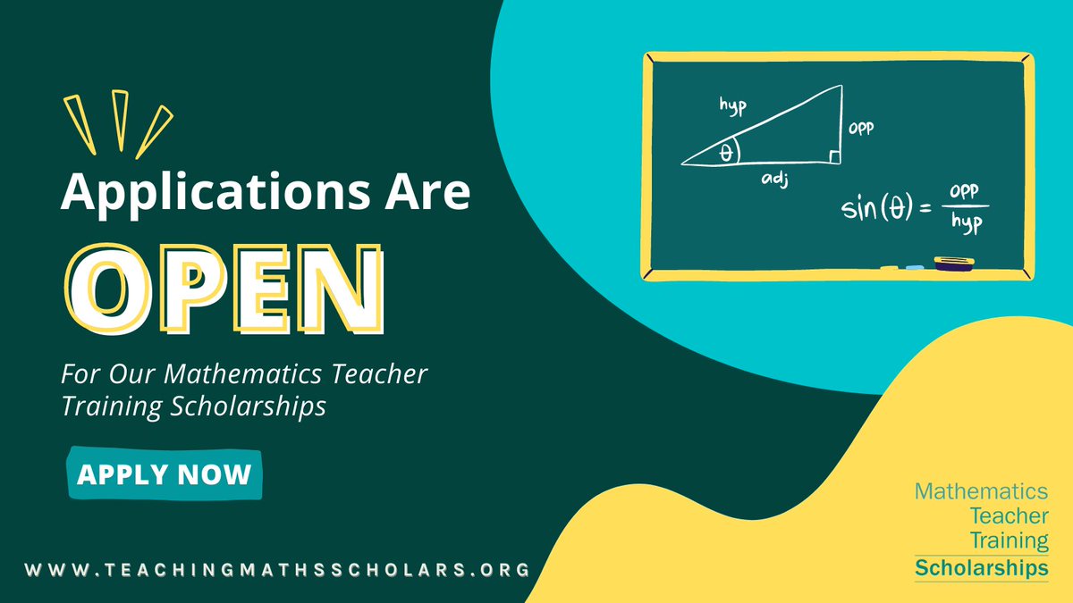 Maths Scholarships (@beamathsteacher) on Twitter photo Applications are open for Mathematics Teacher Training Scholarships!
You can find details of how to prepare and apply on our website.
teachingmathsscholars.org/home
<a href="/IMAmaths/">IMA</a> <a href="/LondMathSoc/">London Mathematical Society</a> <a href="/RoyalStatSoc/">Royal Statistical Society</a> <a href="/STEMLearningUK/">STEM Learning</a> <a href="/STEMmaths/">STEM Learning Mathematics</a> <a href="/MEIMaths/">MEI</a> <a href="/getintoteaching/">Teaching</a> <a href="/Mathematical_A/">The Mathematical Association</a> Applications are open for Mathematics Teacher Training Scholarships!
You can find details of how to prepare and apply on our website.
teachingmathsscholars.org/home
<a href="/IMAmaths/">IMA</a> <a href="/LondMathSoc/">London Mathematical Society</a> <a href="/RoyalStatSoc/">Royal Statistical Society</a> <a href="/STEMLearningUK/">STEM Learning</a> <a href="/STEMmaths/">STEM Learning Mathematics</a> <a href="/MEIMaths/">MEI</a> <a href="/getintoteaching/">Teaching</a> <a href="/Mathematical_A/">The Mathematical Association</a>