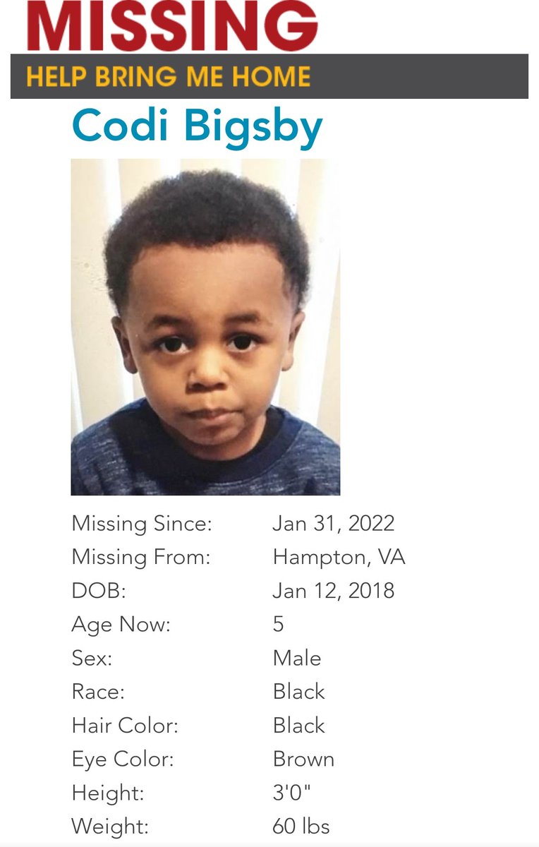 OwlEyes4Missing's tweet photo. ๐จ MISSING ๐จ
#CodiBigsby
#Hampton #Virginia
#MissingPosterMonday
#MISSING
Please Share! https://t.co/mxnBoFOql7
