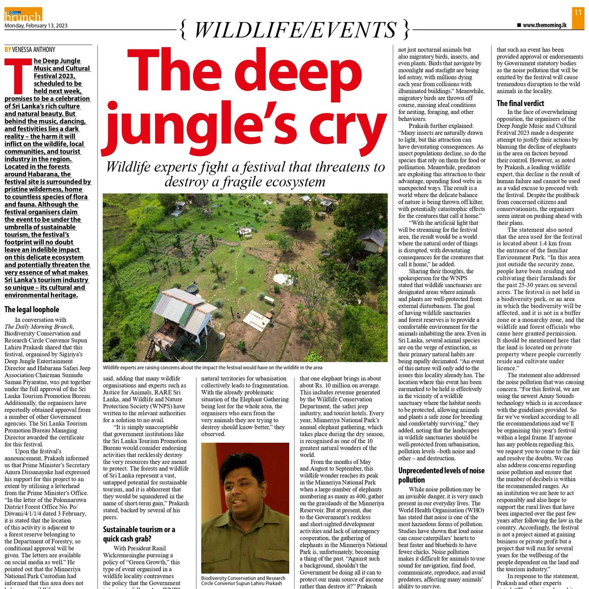 SupunPrakash's tweet photo. Deep Jungle Music &amp; Cultural Festival 2023, schedule next week, promises to be a celebration of #SriLanka’s rich culture &amp; natural beauty. But behind music, dancing, and festivities lies a dark reality – the harm on wildlife, local communities, &amp; tourists

https://t.co/m2DKKwjkJ5 https://t.co/1522dj46TX