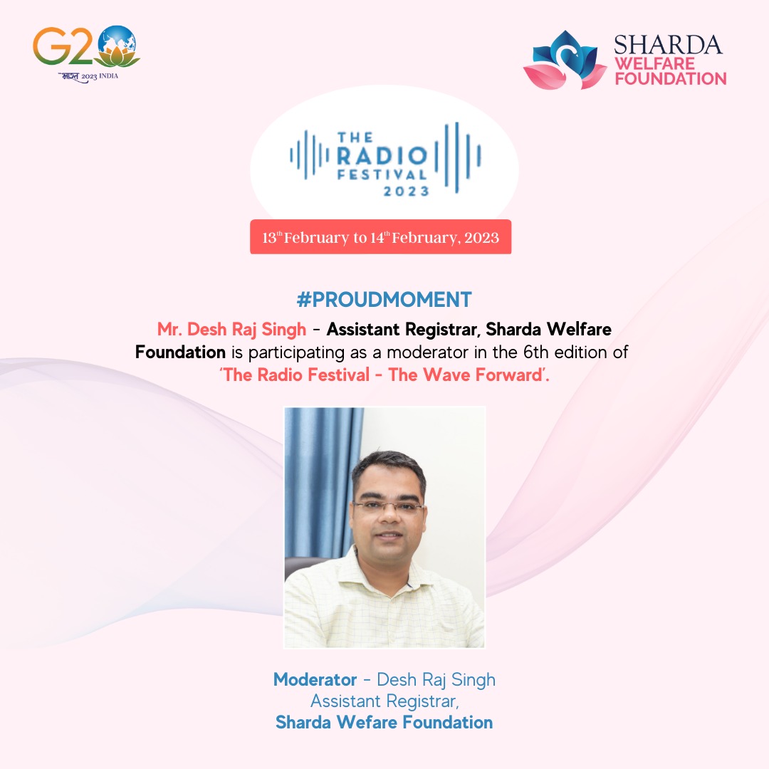 #𝐏𝐫𝐨𝐮𝐝𝐌𝐨𝐦𝐞𝐧𝐭 

Mr. Desh Raj Singh - Assistant Registrar, Sharda Welfare Foundation is participating in the 6th edition of ‘The Radio Festival - The Wave Forward’

 #TheRadioFestival #TRF #WRF #WorldRadioDay_2023 @theradiofest