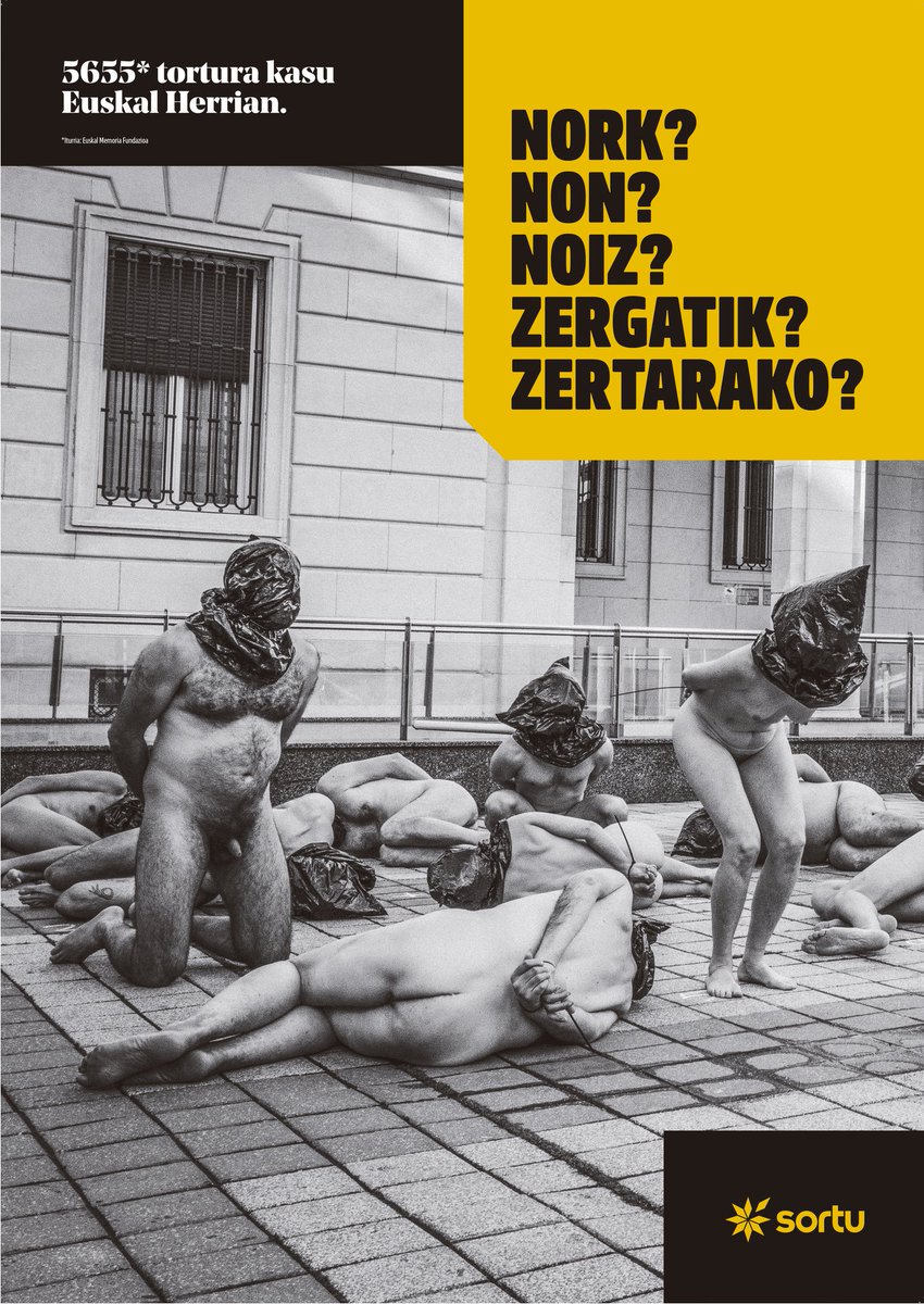 sortuEH's tweet photo. Torturaren itzalpeko galderei erantzuteko garaia da; aitortza egin, erreparatu eta berriro errepikatuko ez dela bermatzeko.

Guztion bultzadarekin hel diezaiegun behingoz erantzuteko dauden galderei.

#O13Tortura https://t.co/o3fTjlcujC