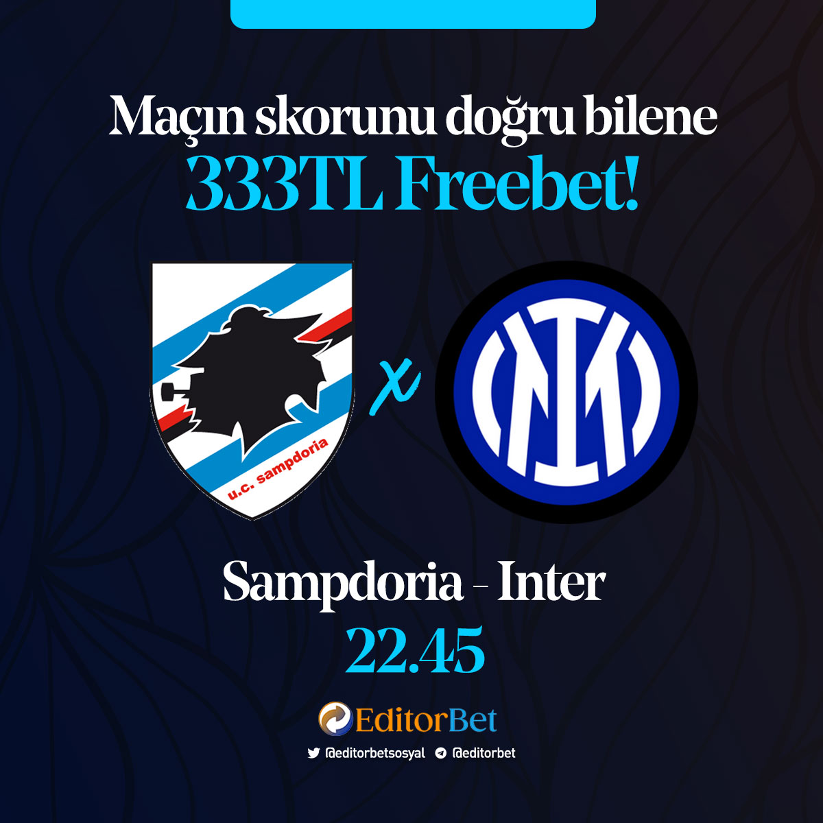 🔥333₺ Tahmin Yarışması🔥

Sampdoria - Inter

✅ Telegram Kanalımızı Takip Et
✅ RT-Fav Yap
✅ Telegram Kanalında Bulunan Etkinlik Formunu Doldur.

Tahminler sadece Telegram kanalımızdaki form üzerinden kabul edilmektedir.

t.me/editorbet