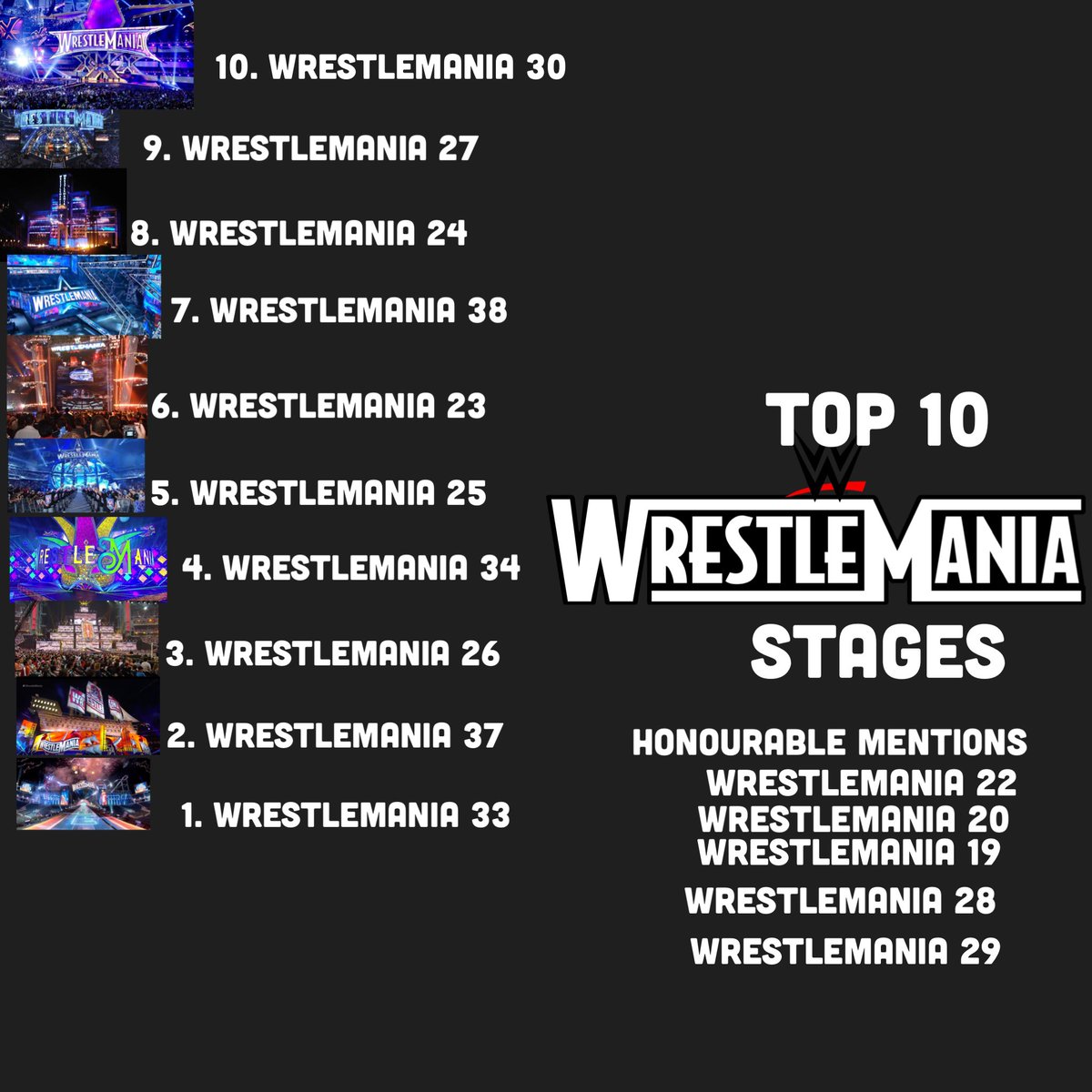 Top 10 Wrestlemania stages I’m gonna stay off twitter until this Lake Huron stuff settles down because it’s making me anxious #top10 #WrestleMania #wrestlemaniastages #wweraw #smackdown #wrestlemania39 #wrestlemania38 #wrestlemania33 #wrestlemania37 #WrestleMania30