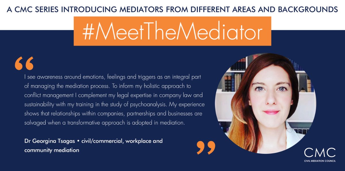 Meet Dr <a href="/GeorginaTsagas/">Dr Georgina Tsagas</a>! In our series #MeetTheMediator we introduce mediators from different walks of life and why they believe mediation is the key to solving conflict. Would you like to be next? civilmediation.org/meetthemediato…