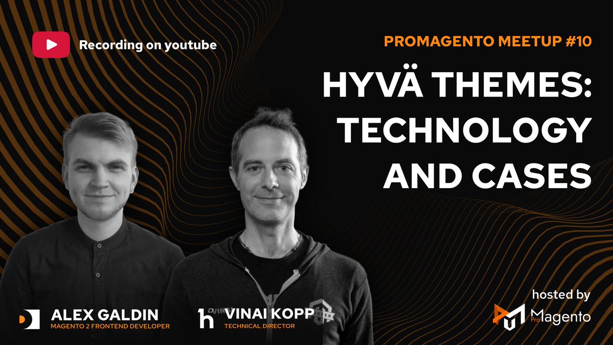 Ready to share with you the recording - Hyvä Themes: technologies and cases 🎥

Many thanks to our speakers, <a href="/VinaiKopp/">vinai.phtml 🌻</a> and @alexgaldin1, for preparing their reports! 

🔥Enjoy watching - lnkd.in/dJGR2k4K
Use timecodes😉

#promagento #Magento2 #HyväThemes #Hyvä