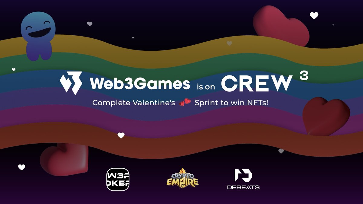 Gamers all Play Web3Games this Valentine's! 😍

Complete Valentine’s Sprint <a href="/crew3xyz/">Kasih Sayang</a> 

🗓 14th~20th 8AM HKT
💝 Lucky draw 30 game items (PASS/Hero/Headphone #NFT)
👉 Enter here: crew3.xyz/c/web3gamesoff…

Rules: blog.web3games.com/why-do-gamers-…
#ValentinesDay #NFTGiveaway #Gamefi #Web3
