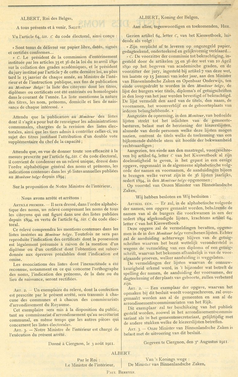 AsblCelida's tweet photo. En 1911, le "Moniteur belge" publie la liste des citoyens dont les diplômes ont été homologués entre 1894 et 1910.
Les communes connaissaient ainsi les citoyens qui pouvait voter deux fois, du fait de leur "capacité".
Bien que le suffrage #censitaire été aboli en 1893... https://t.co/POhWaMMQYu