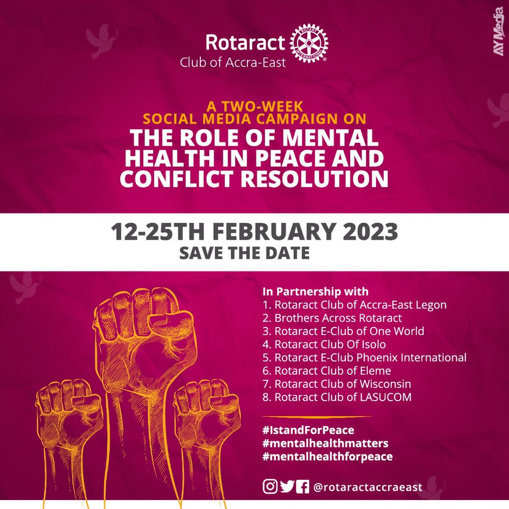 rocaccraeast's tweet photo. THE ROLE OF MENTAL HEALTH IN PEACE AND CONFLICT RESOLUTION✅
#bar_rotaract 
#MentalHealthMatters 
#MentalHealthAwareness 
#rotaract https://t.co/yUusnR8zvG
