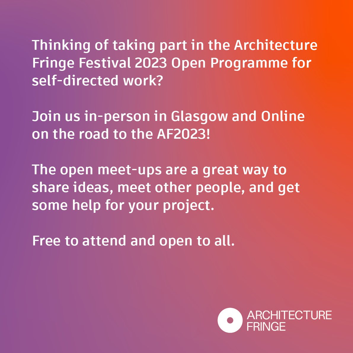 ArchiFringe's tweet image. 💥SATURDAY🔥

Thinking of placing self-directed work into the Architecture Fringe 2023 Open Programme?

Join us online and at @Collective_Arch for our February open meet-up.

Sat 18 Feb 10.30am-1pm

Share ideas, meet others, get some help🌈

Register &amp;gt;

tickettailor.com/events/archite…