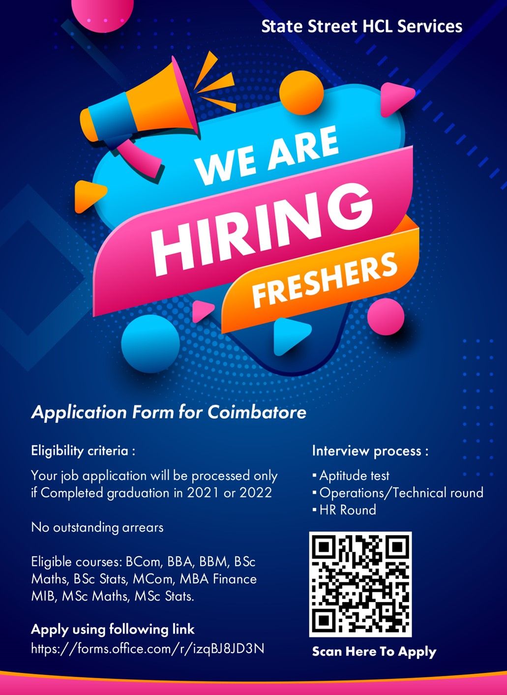 Kishore Chandran🇮🇳 on Twitter: "State Street HCL Services - Hiring for  Coimbatore. #HCL #Hiring #Coimbatore https://t.co/rxjtzK3fRE" / Twitter