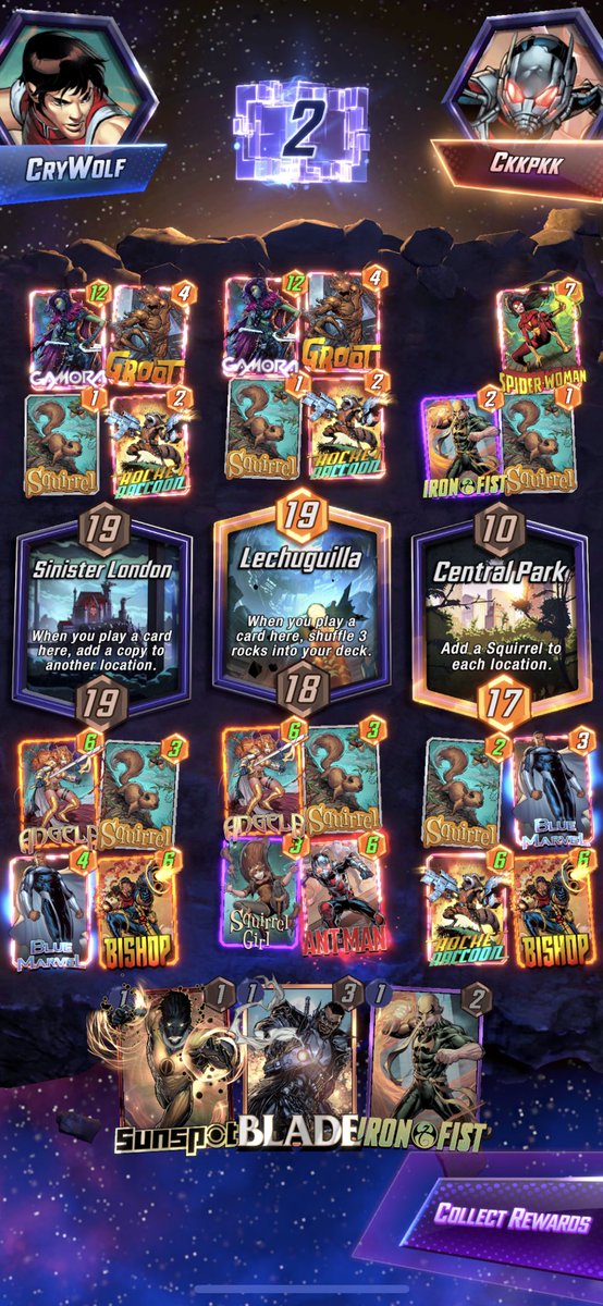 Tabletop2Go's tweet image. Double Blue Marvel, Angela, and Bishop eking out a win #MarvelSnap