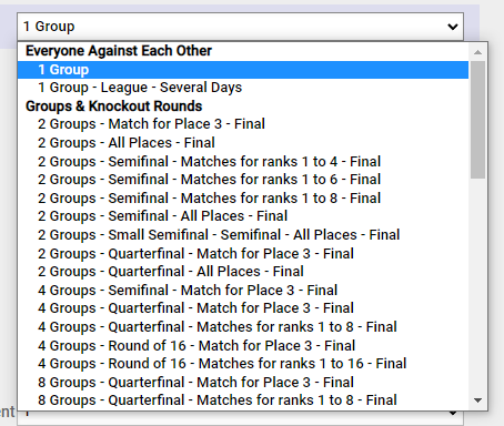 New tournament modes just dropped! We now feature knockout phases with loser brackets up to round of 32. Also added many new combinations for group phase + knockout phase and a new sorting to choose a mode.