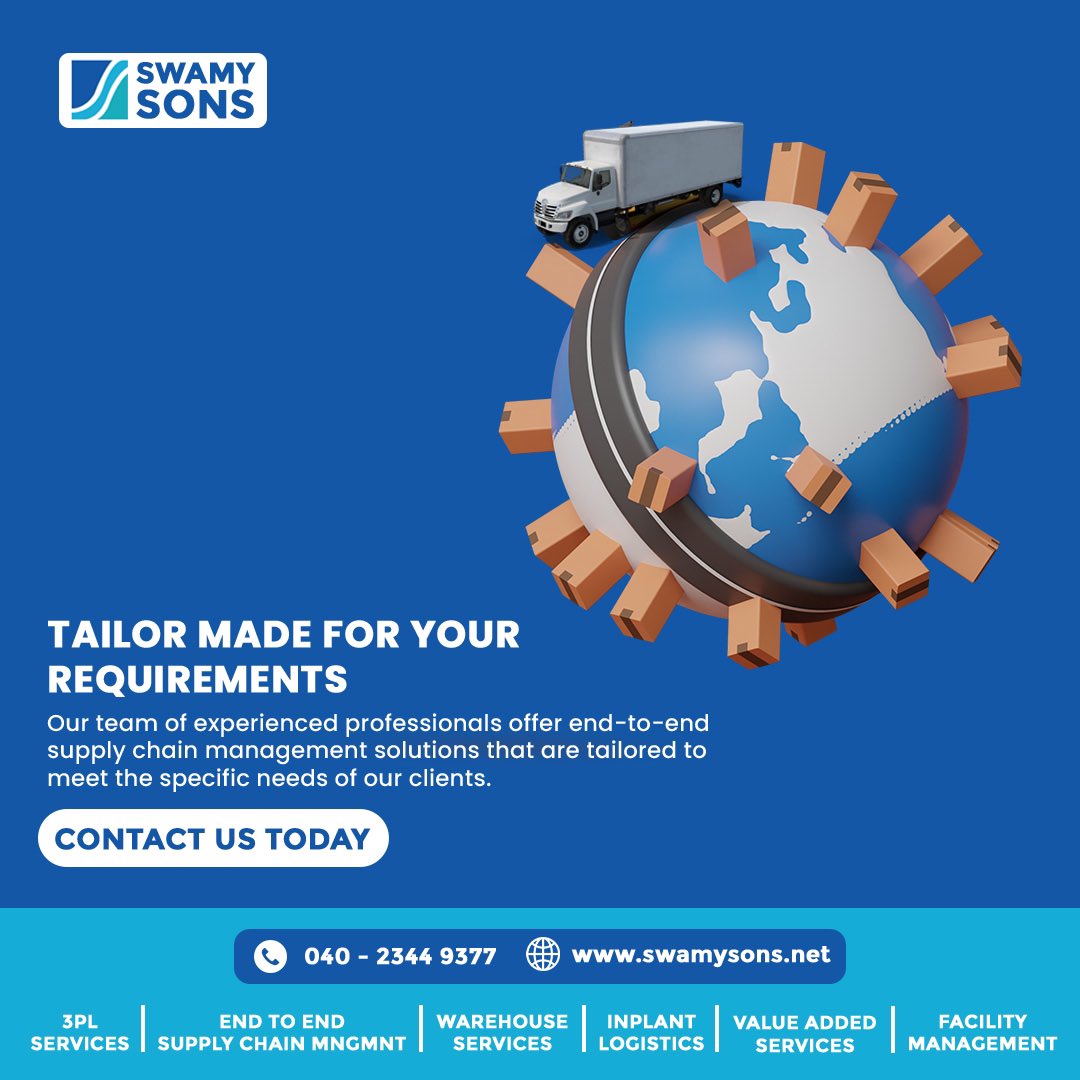 swamy_Agencies's tweet photo. Tailor made for your requirements
Our team of experienced professionals offer end-to-end supply chain management solutions that are tailored to meet the specific needs of our clients.
#swamysons #3plservices #3plserviceprovider #trusted #logistics #warehouse #3pl https://t.co/SBnrwUbvPq
