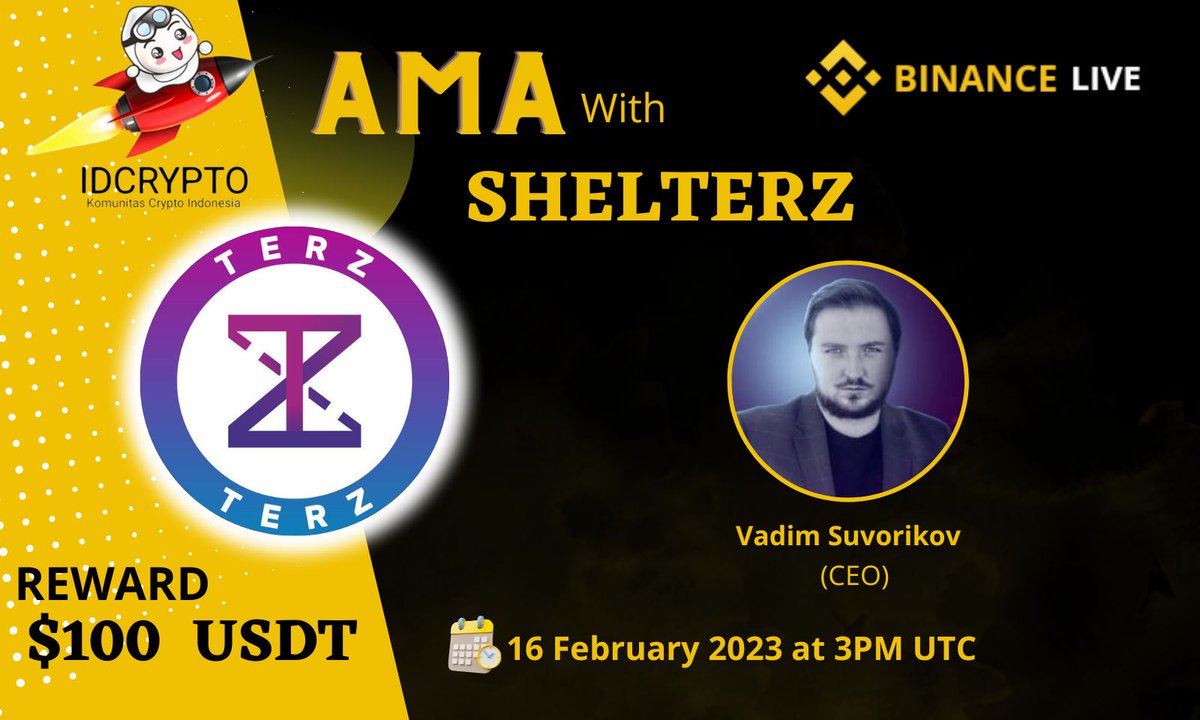 idcryp_to's tweet photo. We are pleased to announce our LIVE AMA on BINANCE with Shelterz on 16 February 2023 at 3pm UTC

Venue: https://t.co/UC1G6gMvCk
Reward: $100 USDT

 Task
Follow @HotelsShelter &amp; @idcryp_to
Join https://t.co/PiuSJcCM1b

Like Retweet &amp; Submit question👇 (Max 3 questions) https://t.co/TCDDqUD0o6