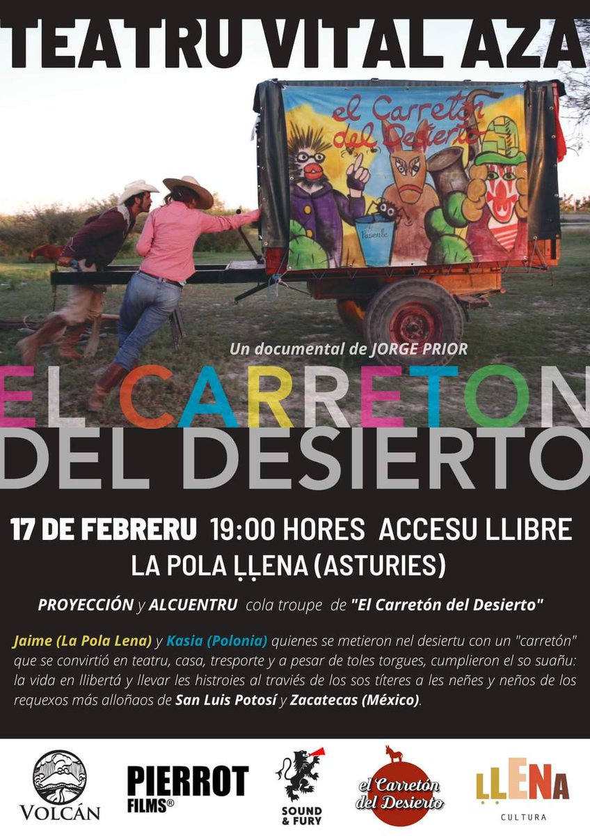 Cultura Ḷḷena/Lena (@lenacultura) on Twitter photo 🤡 Vienres 1️⃣7️⃣ 👹de febreru👺🤖
EL CARRETÓN DEL DESIERTO #documetal de <a href="/ProVolcan/">Jorge Prior</a>
Proyección/alcuentru con JAIME, KASIA, JAIME PRIOR
👀 #TeatruVitalAza
🕖 19 h
➡️ Accesu llibre
☎️985 49 11 57
#Ḷḷenadestíncultural #CulturaḶḷena #faciendoḷḷugar #ConciyuḶḷena #Asturies 🤡 Vienres 1️⃣7️⃣ 👹de febreru👺🤖
EL CARRETÓN DEL DESIERTO #documetal de <a href="/ProVolcan/">Jorge Prior</a>
Proyección/alcuentru con JAIME, KASIA, JAIME PRIOR
👀 #TeatruVitalAza
🕖 19 h
➡️ Accesu llibre
☎️985 49 11 57
#Ḷḷenadestíncultural #CulturaḶḷena #faciendoḷḷugar #ConciyuḶḷena #Asturies