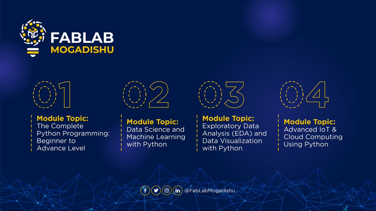 FabLabMogadishu's tweet image. Exciting news! Today marks the official launch of our 𝐖𝐨𝐫𝐤𝐬𝐡𝐨𝐩 𝐨𝐧 𝐌𝐚𝐜𝐡𝐢𝐧𝐞 𝐋𝐞𝐚𝐫𝐧𝐢𝐧𝐠 𝐖𝐢𝐭𝐡 𝐏𝐲𝐭𝐡𝐨𝐧. Come and join us on this momentous occasion and have a first-hand experience of everything we offer! 🎉
#FabLabMogadishu #FabLabSomalia