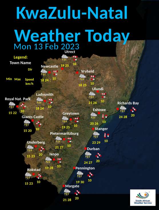 SA Weather Service on Twitter "Kwazulu Natal Today 's Weather overview