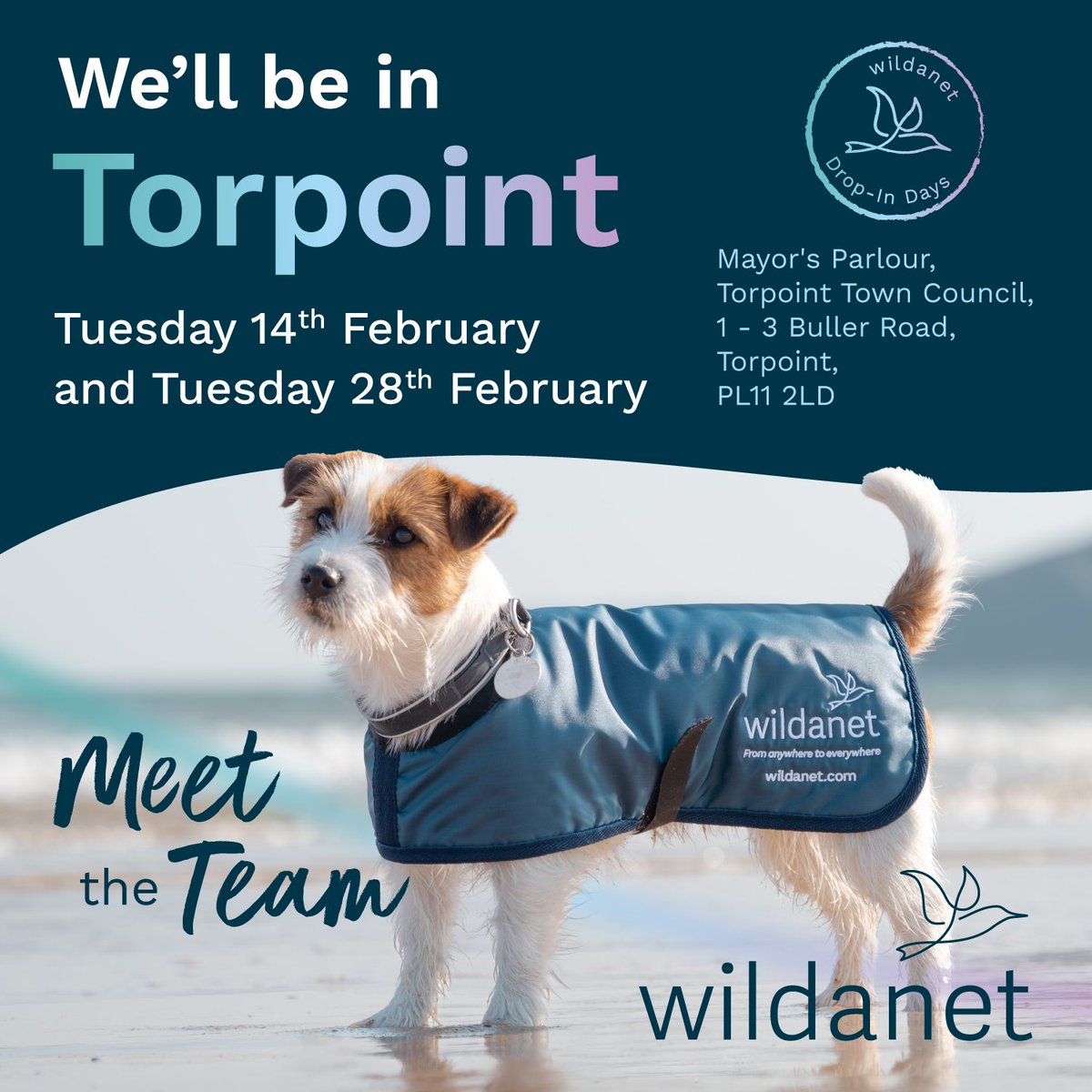 The team will be in Torpoint this Tuesday 14th for a drop-in session from 1pm - 5pm in The Mayor’s Parlour, Torpoint Town Council. Our friendly experts will be on-hand to talk about the benefits of Wildanet’s high speed, full fibre broadband & answer any questions you might have.