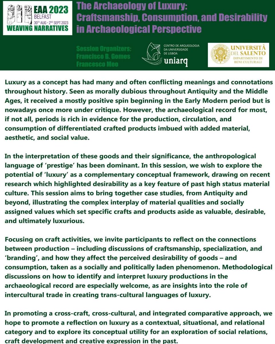 Still, there is still place for more. You have a few more hours to submit your proposal! And do check out the many wonderful textile-related sessions organized by my <a href="/EuroWeb4/">EuroWeb</a> colleagues. <a href="/archaeologyEAA/">European Association of Archaeologists</a>