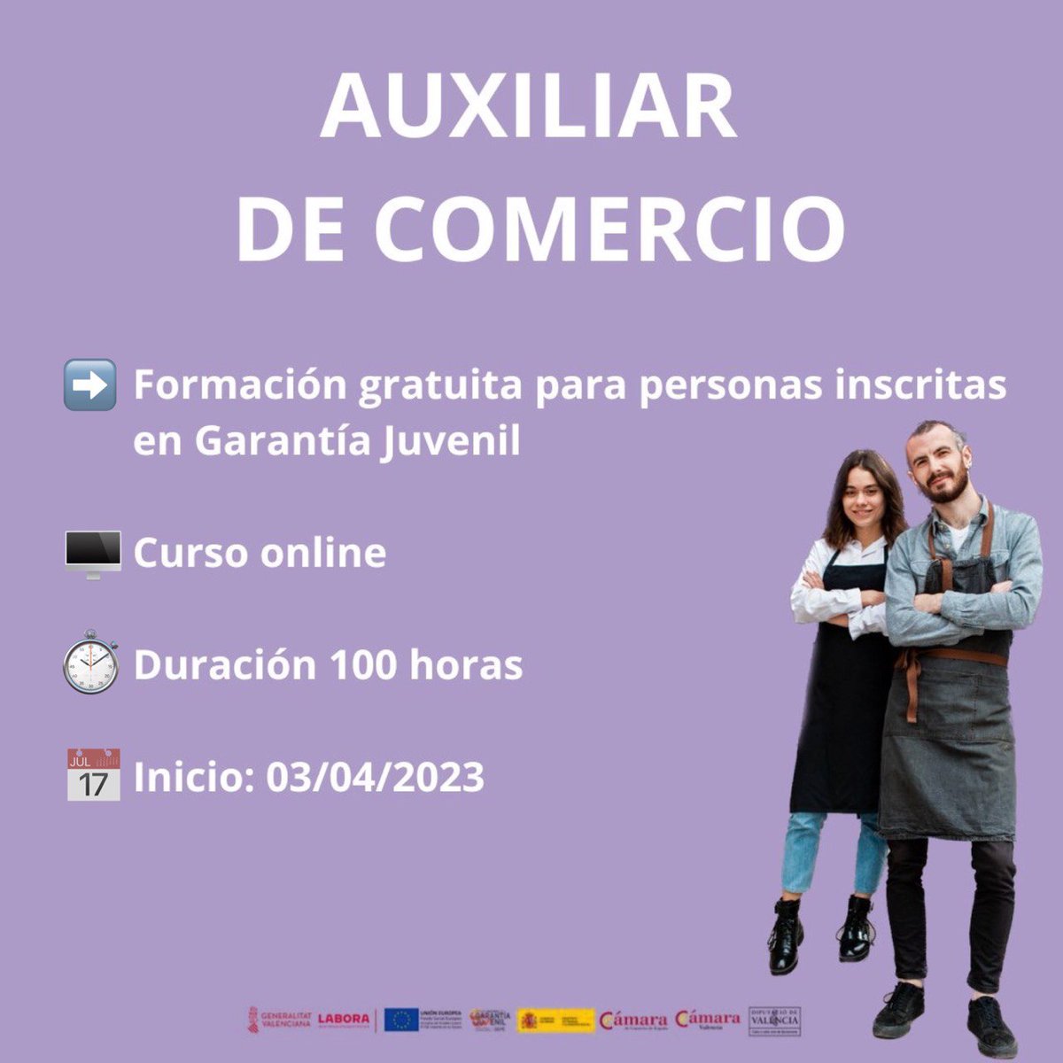 ¿Te gustaría aprender cómo gestionar la caja de un comercio?
 
Con nuestro curso online Auxiliar de Comercio aprenderás todo eso y más 👏 
Si estás inscrito en Garantía Juvenil, aprovecha esta oportunidad y fórmate sin salir de casa 💻 
 
👉 Inscripción: forms.gle/y1kE5dHX5yBHfz…