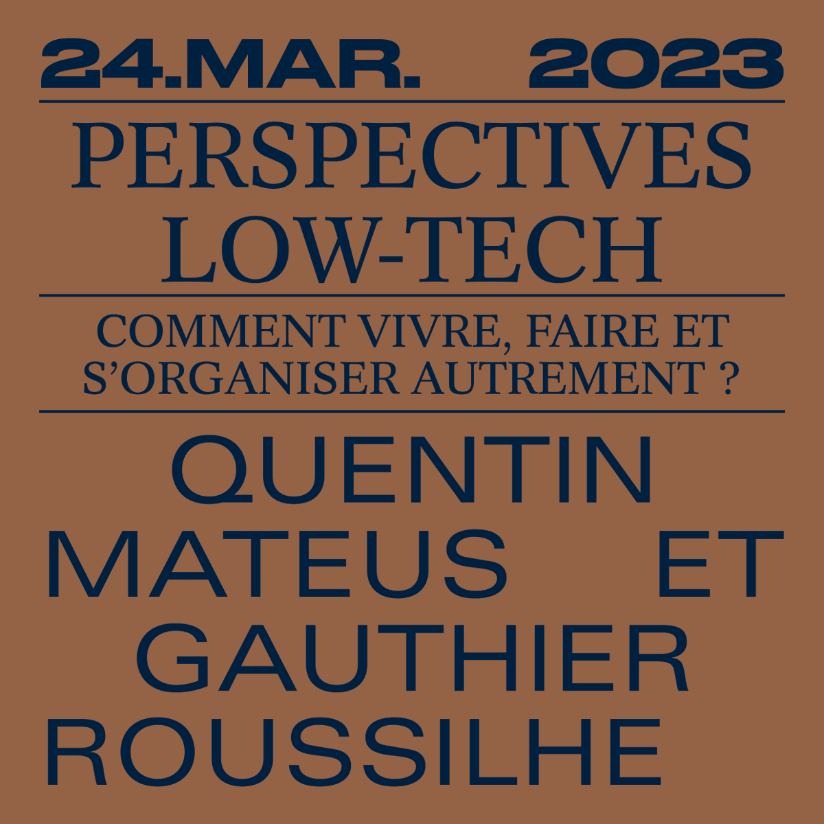 Nous avons le plaisir de vous annoncer que "Perspectives low-tech - Comment vivre, faire et s'organiser autrement ?" de <a href="/MateusQuentin/">Quentin Mateus</a> et <a href="/g_roussilhe/">Gauthier Roussilhe (@gauthier@mastodon.design)</a> paraîtra le 24 mars 2023 🔥