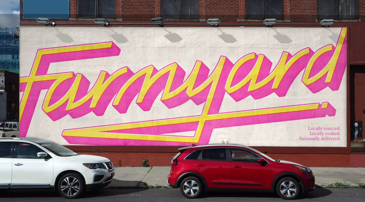 Todo_DisenoG's tweet photo. El diseño de la identidad de Farmyard por el estudio UnitedUs da un giro a la concepción de la comida congelada. Tipografías serif, script, colores neón y mensajes irónicos: una actitud tan directa como el servicio que ofrece. #branding #diseñografico #LogoDesign https://t.co/PXCuTHtz6q