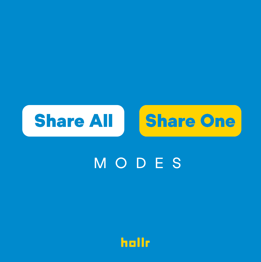 gethollr's tweet photo. The “Share All” mode makes your hollr point at your public profile, which contains all of the links you added.

Sometimes, you want your hollr to directly point at a specific link, for example, your LinkedIn profile or Instagram, which is where Share One mode comes into play. https://t.co/nEtyyckQOL