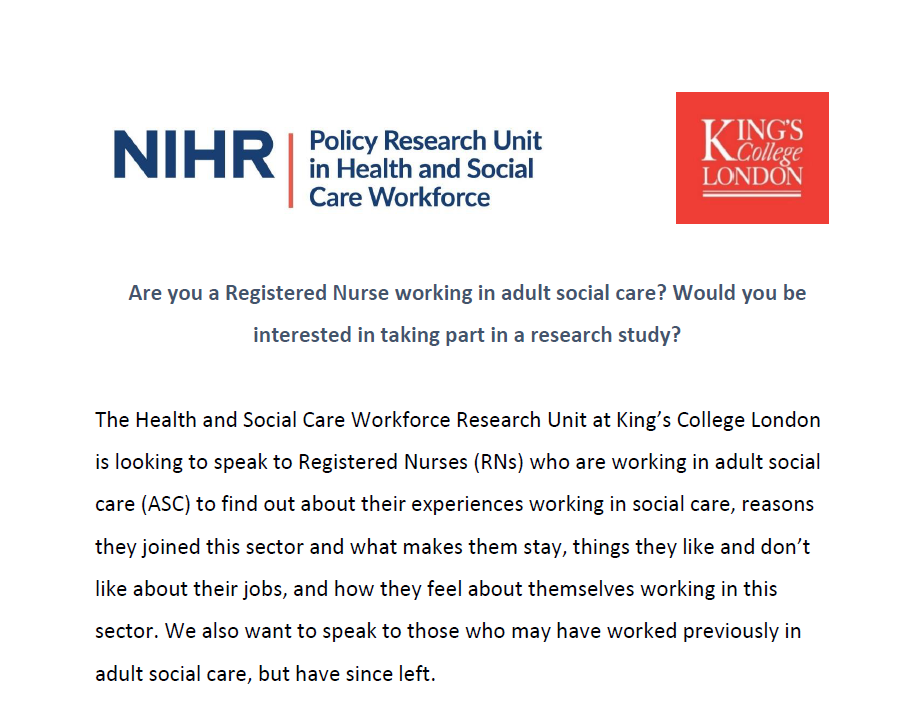 Are you a registered nurse working in adult social care? Would you please consider taking part in our new @hscwru research? We'd also be grateful to anyone who can share this. Many thanks