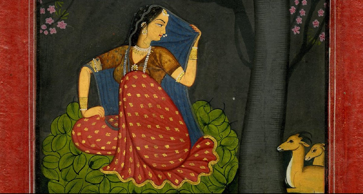 (Close-up) A Girl under a Flowering Tree Unknown artist Pahari School Kangra style Late 18th century britishmuseum.org/collection/obj… © The Trustees of the British Museum