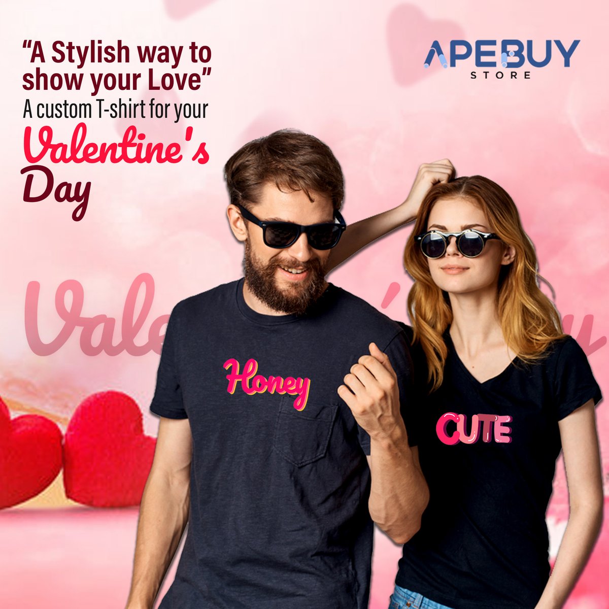 Celebrate Love with Custom T-Shirts, #ApeBuy, and Say 'I Love You' in a #unique way this #ValentinesDay. Show your #love with a style, comfort, and warmth that will last all year.  #ValentinesGift #TogetherForever #GiftForBae #CoupleStyle #CustomTShirts #LoveWears #HisAndHers