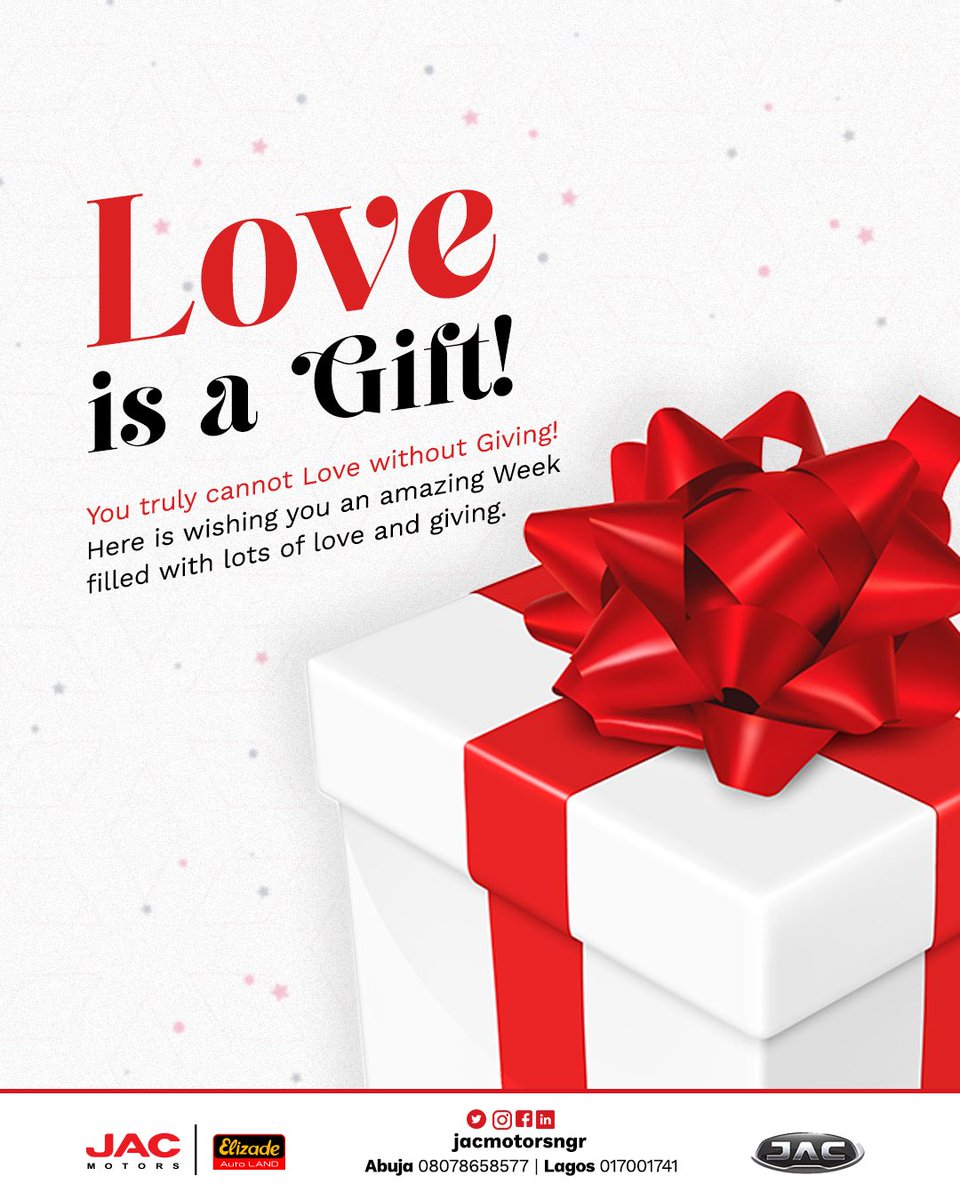 JACMotorsngr's tweet photo. Gifts and sacrifices are what makes love worthy!
But we must learn to love ourselves first, because we canโt give what we donโt have!
May this week bring love and joy to your life
#jacmotors #elizadeautoland #happynewweek #mondaymotivation #giftlovers #valentinegift https://t.co/GLDqdkJXGQ