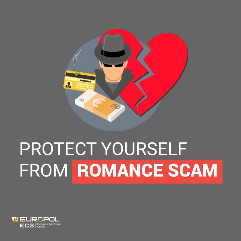 EC3Europol's tweet photo. Happy #ValentinesDay!

With great #love comes great responsibility. How can you make sure #Cupid is really behind the match?

#RomanceScams commonly take place on online dating websites. First contact can also happen via social media or email.

Unmask the scammer with our tips ⤵️