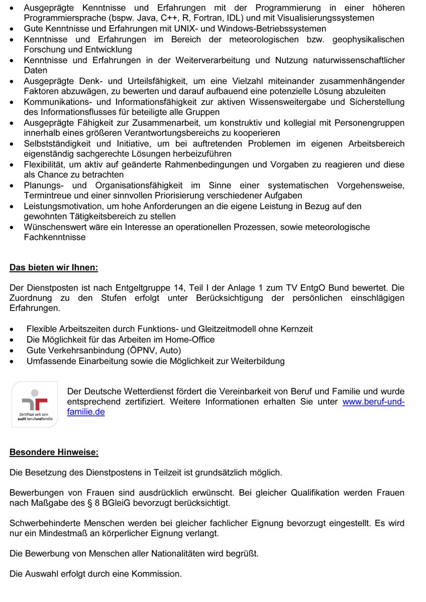 WavesToWeather's tweet image. Are you looking for a position @DWD_klima?
The #WeatherWarning and #ForecastVerification team is looking for two motivated persons. The contracts are fixed for 3- and 4-years respectively. The application deadline is 9 March 2023.
Contact Kathrin Wapler for more information.
