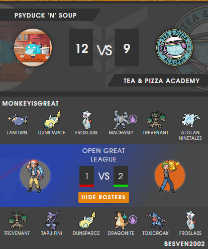 After a tough loss in vanguard previous bout, i was happy to be back in OGL and remain undefeated there. Unfortunately we lost the bout vs <a href="/SoupPsyduck/">Psyduck 'N' Soup</a> . GGs to them, we've tried to make it as close as possible! Looking forward to the next and final bout ☕️🍕