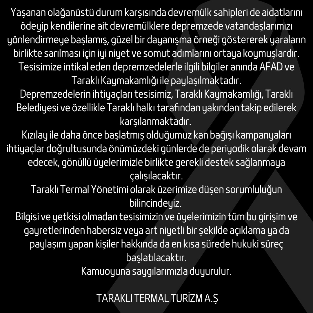 tarakli_termal's tweet photo. Kamuoyuna Duyurulur

#deprem #taraklı #taraklitermal https://t.co/co0YGtKp6s