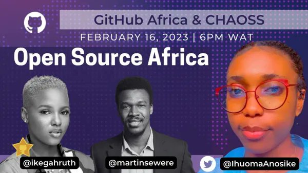 I'm so exciteddd💃💃💃💃

So guys I'll be speaking at the <a href="/github/">GitHub</a> Africa Virtual Meetup on the 16th of February about an Opensource project I love❤️. 
I'll be speaking on Getting Started with the CHAOSS Project.
Register now: meetup.com/github-africa/…

<a href="/CHAOSSproj/">CHAOSS Project</a> <a href="/chaoss_africa/">CHAOSS Project Africa</a>