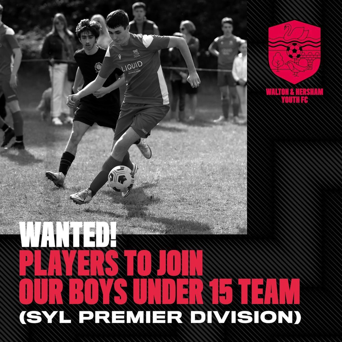 We’re looking for an experienced players to join our boys under 15 team. The U15 Swans play in the Surrey Youth League Premier Division.
Get in touch…
#waltonandhershamyouth #skillzonesoccer #syl #grassrootsfootball