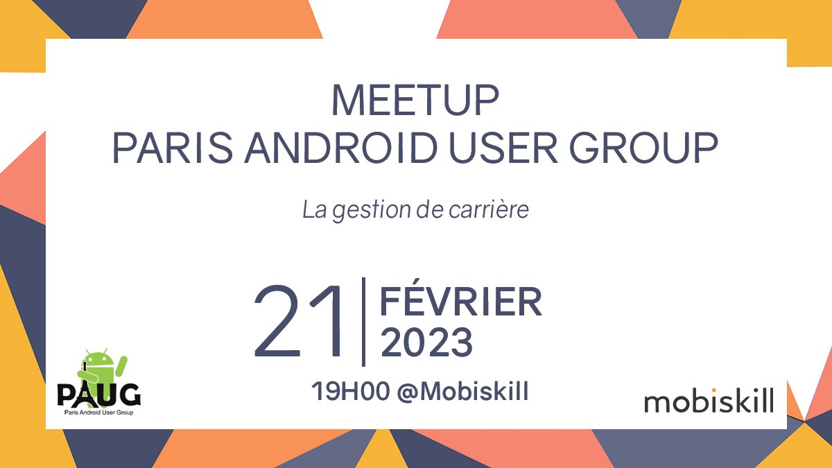 Rdv le 21 février pour le prochain #meetup <a href="/ParisAndroidUG/">Paris Android User Group (PAUG)</a>  !
Au programme : 
&gt; Comment devenir Freelance Android ?
&gt; Au fait, c'est quoi un Lead ?
Plus d'infos et s'inscrire : meetup.com/fr-FR/android-…
#android #freelance #paug