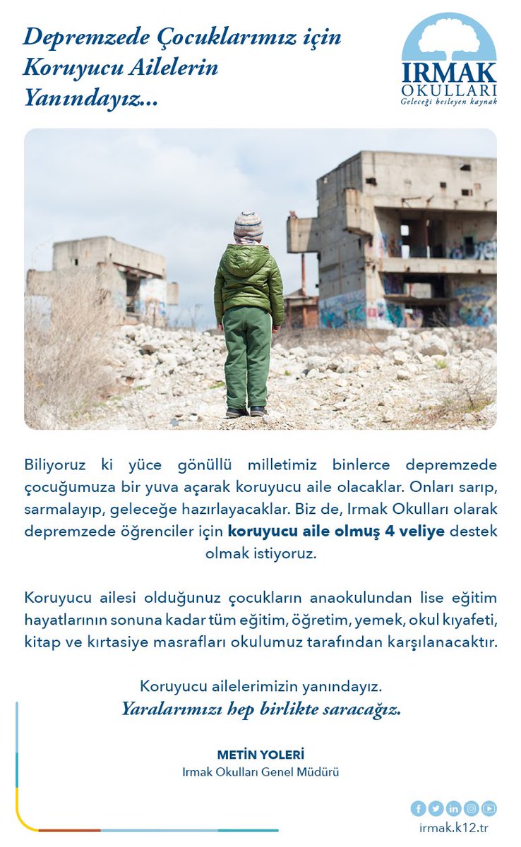 Depremzede öğrencilerimiz için, koruyucu ailelerimizin yanındayız.