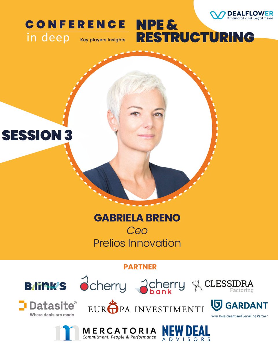 Gabriella Breno, Ceo di #Prelios Innovation, parteciperà alla Conference in Deep organizzata da #Dealflower sul tema “NPE &amp; Restructuring”. L’evento, che si terrà a Milano giovedì 16 febbraio dalle 09:30 alla #SwissChamber.
Info: dealflower.powerappsportals.com/event/sessions…
