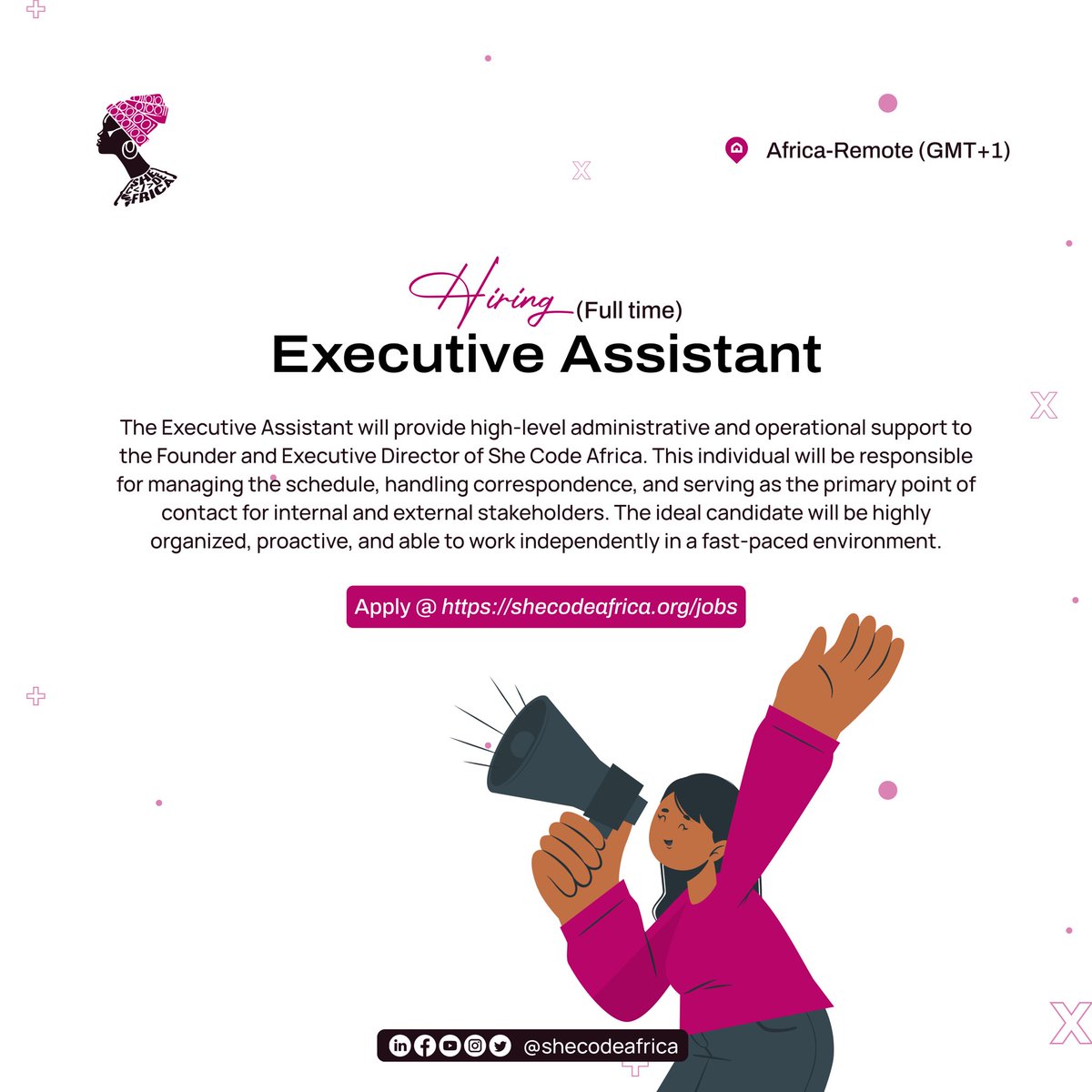 SheCodeAfrica's tweet photo. Join our team and unleash your administrative superpowers!
You'll have the opportunity to showcase your skills in organization, scheduling, and problem-solving
Visit https://t.co/7zA9nNvMrc to apply😉
#wearehiring #techishiring #shecodeafricajobs #joinourteam #jobs #EAroles https://t.co/IuS6UN6cre