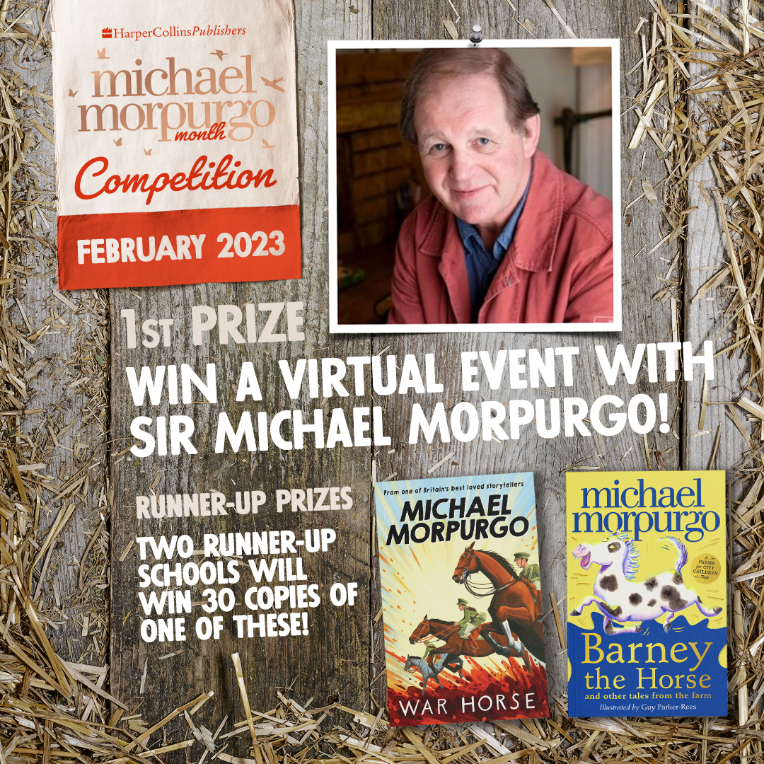HarperCollinsCh's tweet image. Enter this year's #MorpurgoMonth competition for your school's chance to WIN 1 OF 3 fantastic prizes! 

Tweet the title of your favourite Michael Morpurgo book using #MorpurgoMonth to enter! 

T&amp;amp;Cs apply. Find out more here: bit.ly/MorpurgoMonth2…