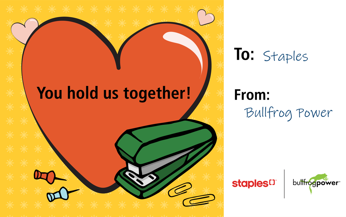 bullfrogpower's tweet photo. What better way to celebrate Valentine's Day than a $200 shopping spree at @StaplesCanada. 😍

For your chance to win a $200 gift card:  
💚 Like/retweet this post  
💚 Follow @bullfrogpower and @StaplesCanada

Full terms &amp; conditions can be found at: https://t.co/d3NwSUU6AI https://t.co/NrpQBbqmfk